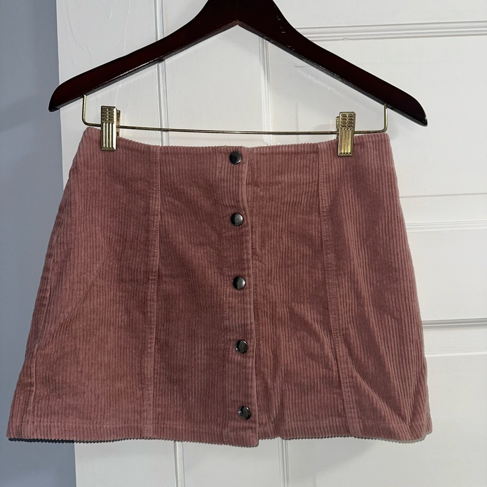 Pink corduroy button up skirt